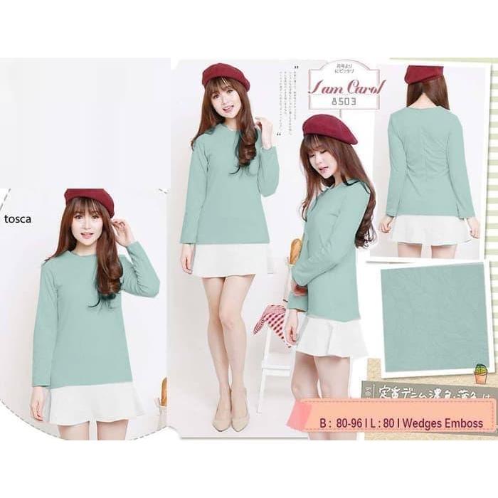 Dress lengan panjang wanita cewek tosca casual wedges - Hijau Tosca