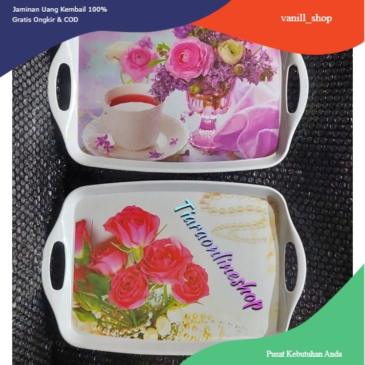 *FREE ONGKIR*  Bisa COD Nampan kotak melamin motif bunga panjang 40cmx26cm/nampan persegi melamin