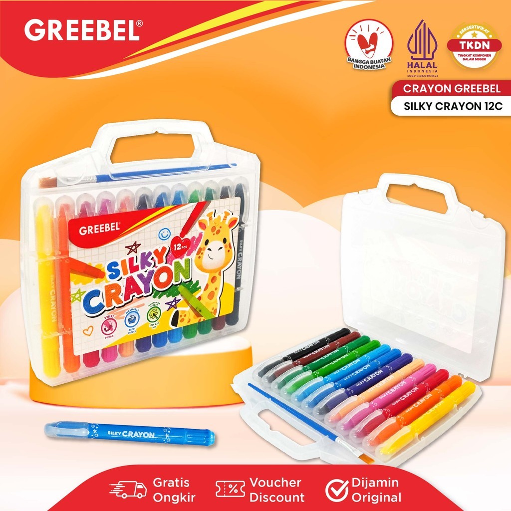 GREEBEL Silky Crayon 12 Warna / Silky Crayon 12 Set Colours / Crayon Halus Mewarnai