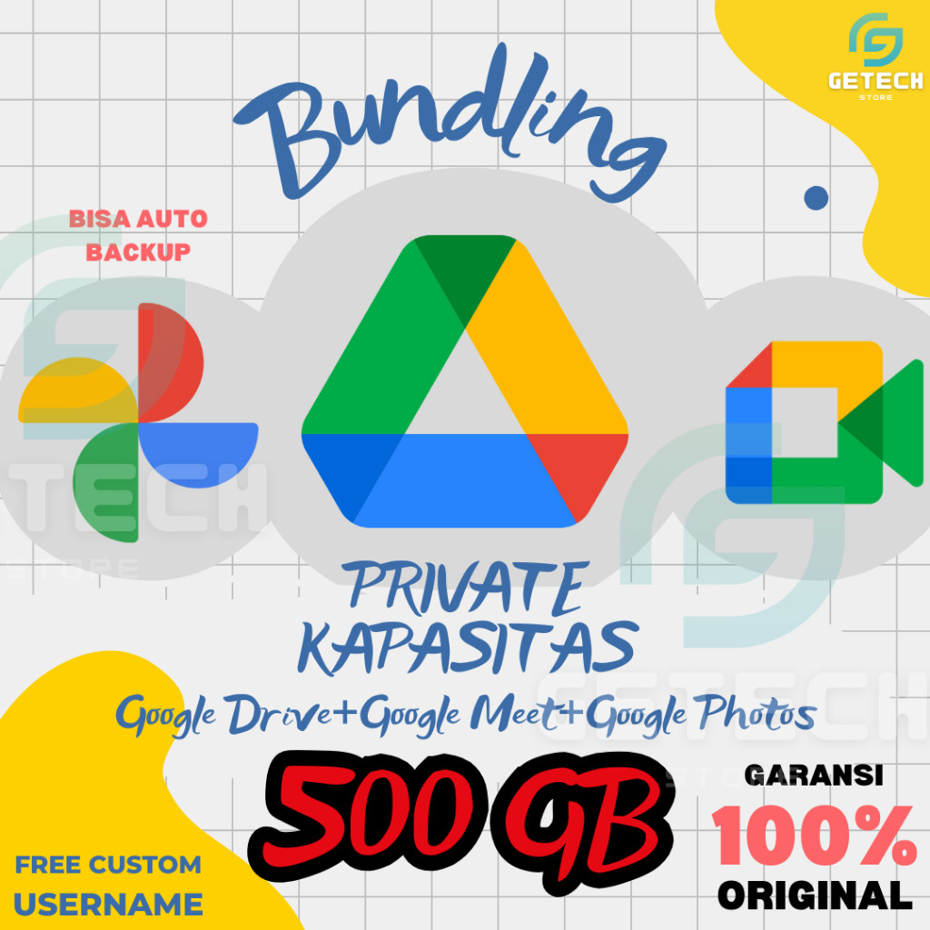 Google Drive Unlimited Max 500 GB PRIVATE Bonus Google Photos + Google Meet Unlimited Lifetime Berga
