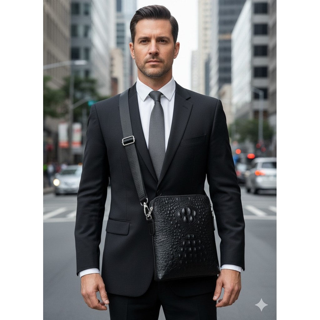 Tas selempang pria Tas selempang motif kulit buaya ZB-023