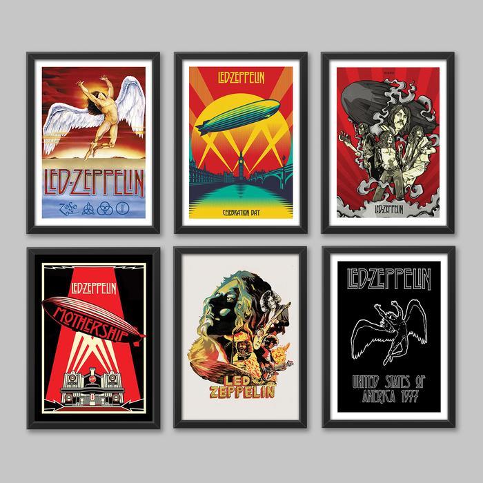 Poster Dinding Frame Bingkai / Led ZEppelin Band Music - A4-HITAM