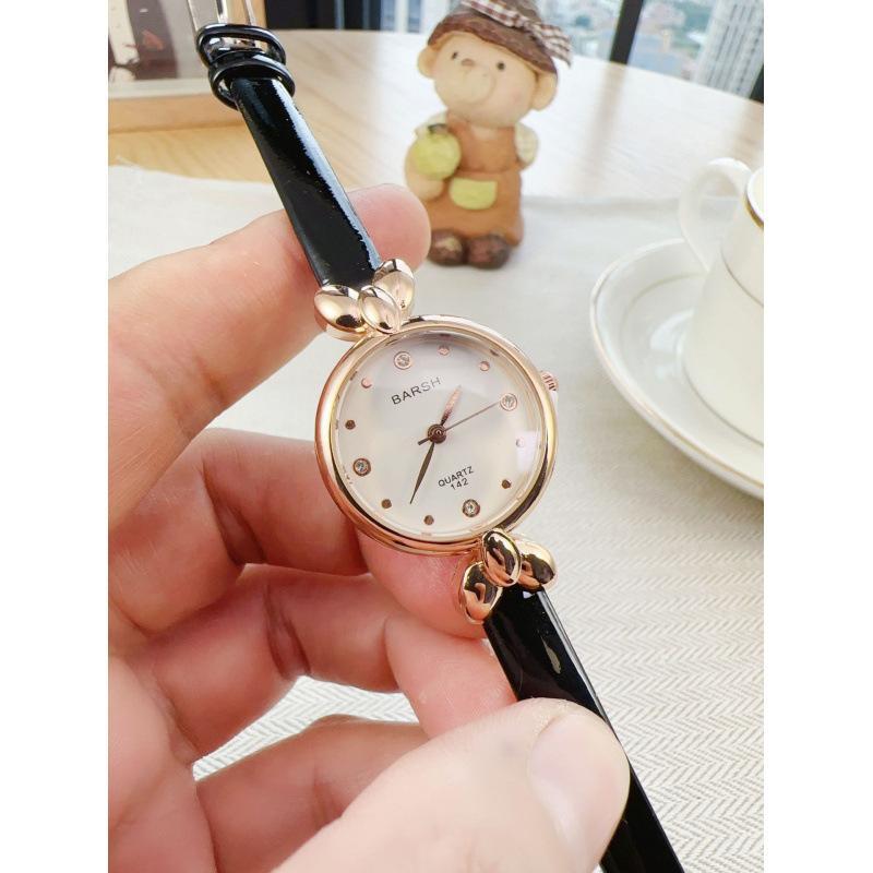 Jam Tangan Wanita Fashion Tali Kulit Jam Analog Kecil Gaya Korea Barsh Besi Elegan - Hadiah, Hitam W