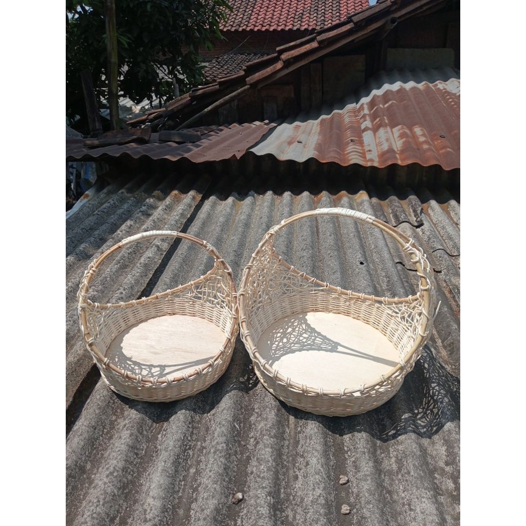 keranjang penyimpanan rotan model cincin 1 set isi 2 keranjang seserahan pernikahan (kualitas rotan 