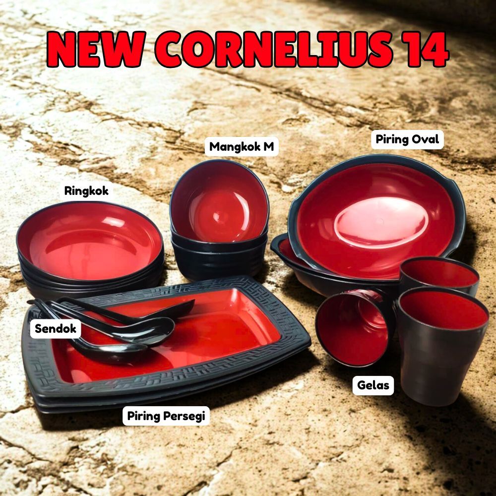 BEST SELLER 18 Pcs Piring Mangkok Gelas Persegi Aesthetic Hitam Merah | Dinner Set Japanese Two Tone
