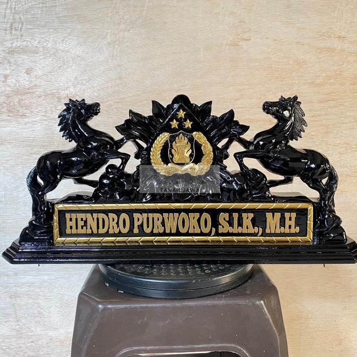 Papan nama ukiran kuda / papan nama polri / papan nama meja Termurah Seindonesia PJ43543