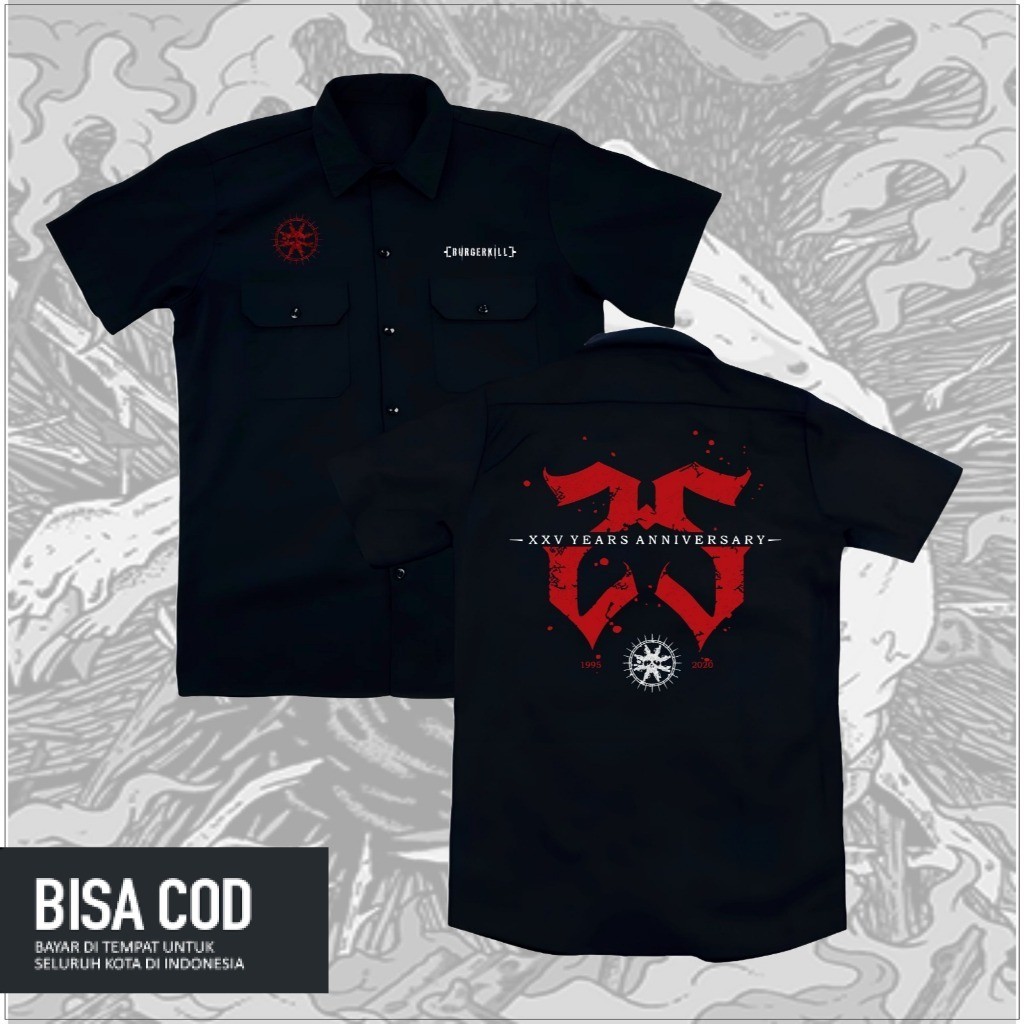 READY STORE MERCH Kemeja hitam band BURGERKILL 15th pendek pria band original distro -WORKSHIT musik