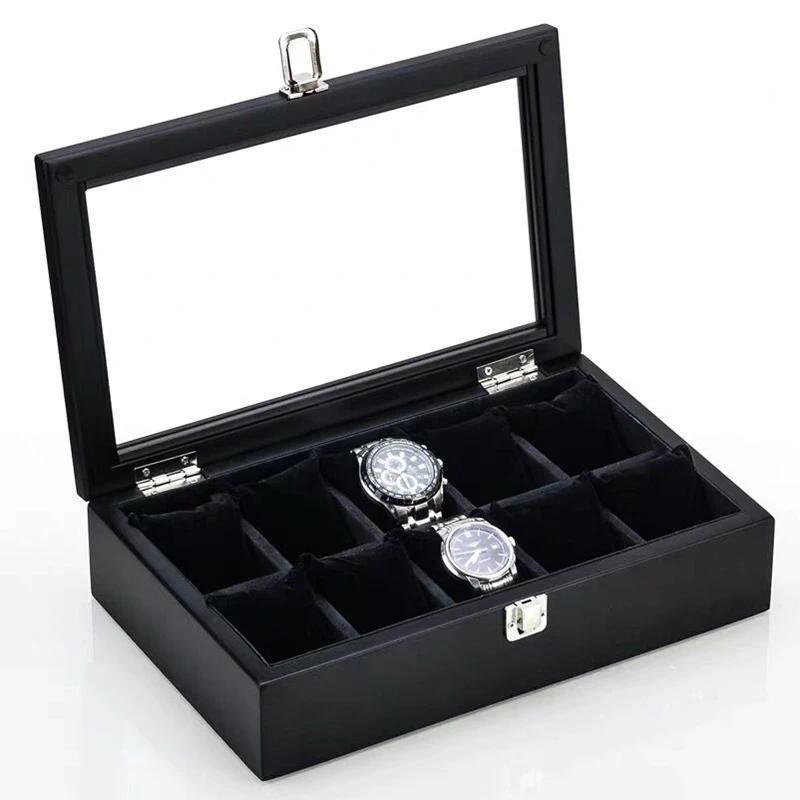 5/8/10/12 Slots Wood Watch Box Organizer Black Watch Display Wood Watch Holder For Men Fashion Gift 