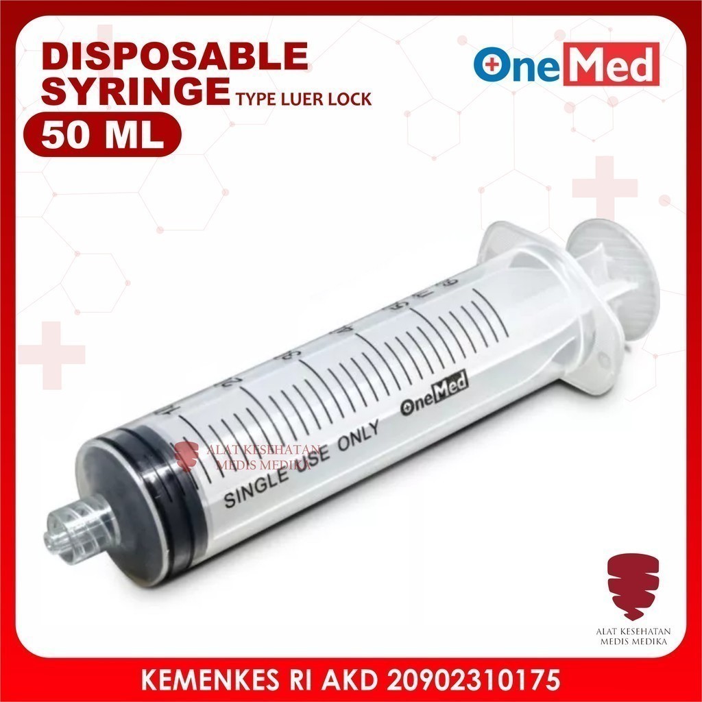 Onemed Syringe 50cc Luer Lock Spet Spuit Suntikan Suntik Lubang Tengah 50ml