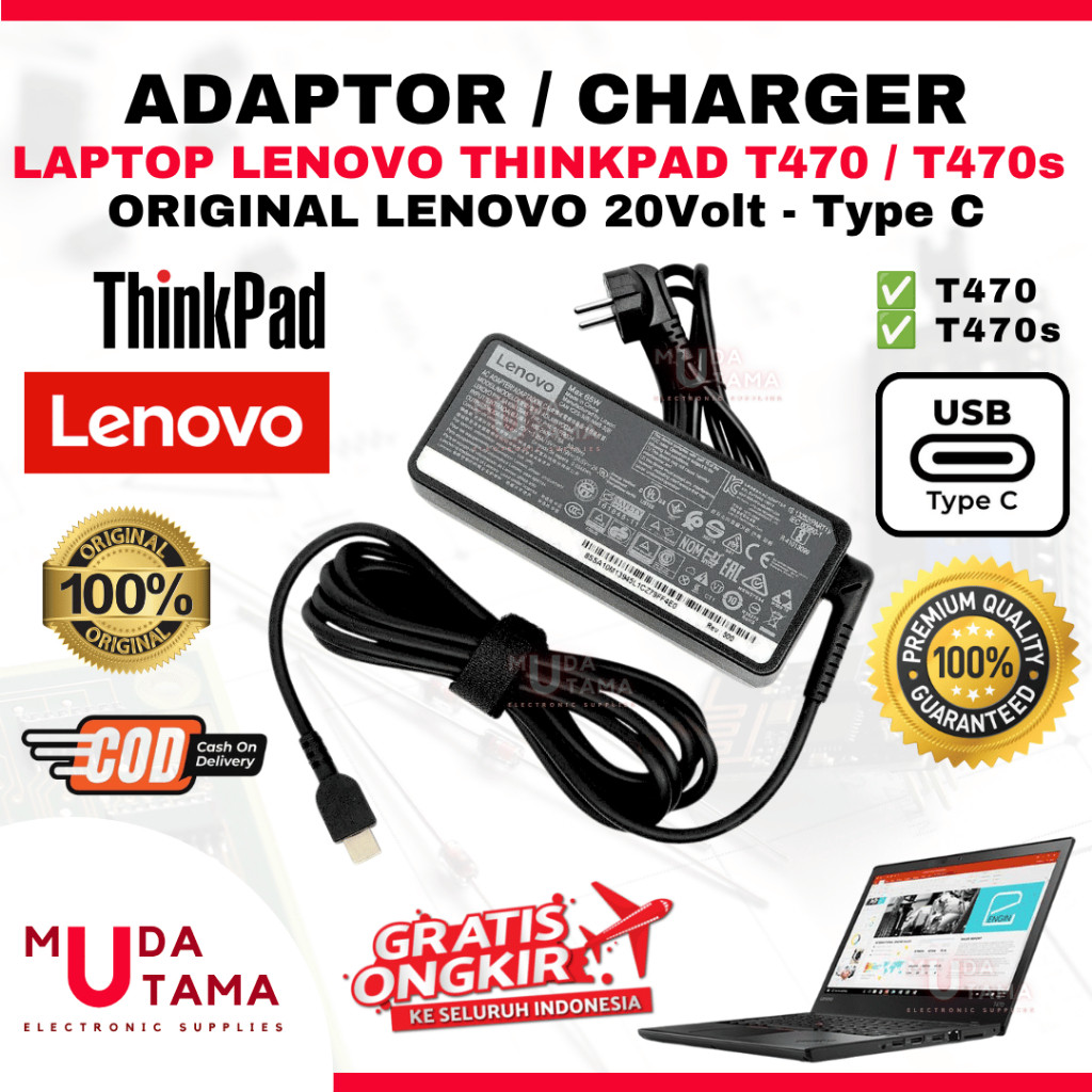 Adaptor Charger Laptop LENOVO Thinkpad T470 T470s Type C Original - Adaptor Laptop LENOVO Thinkpad T
