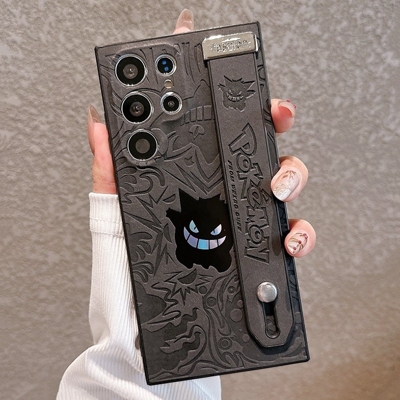 READY Cool Cartoon Gengar Laser Leather Wristband Phone Case For Samsung Galaxy A57 A56 A55 A54 A37 