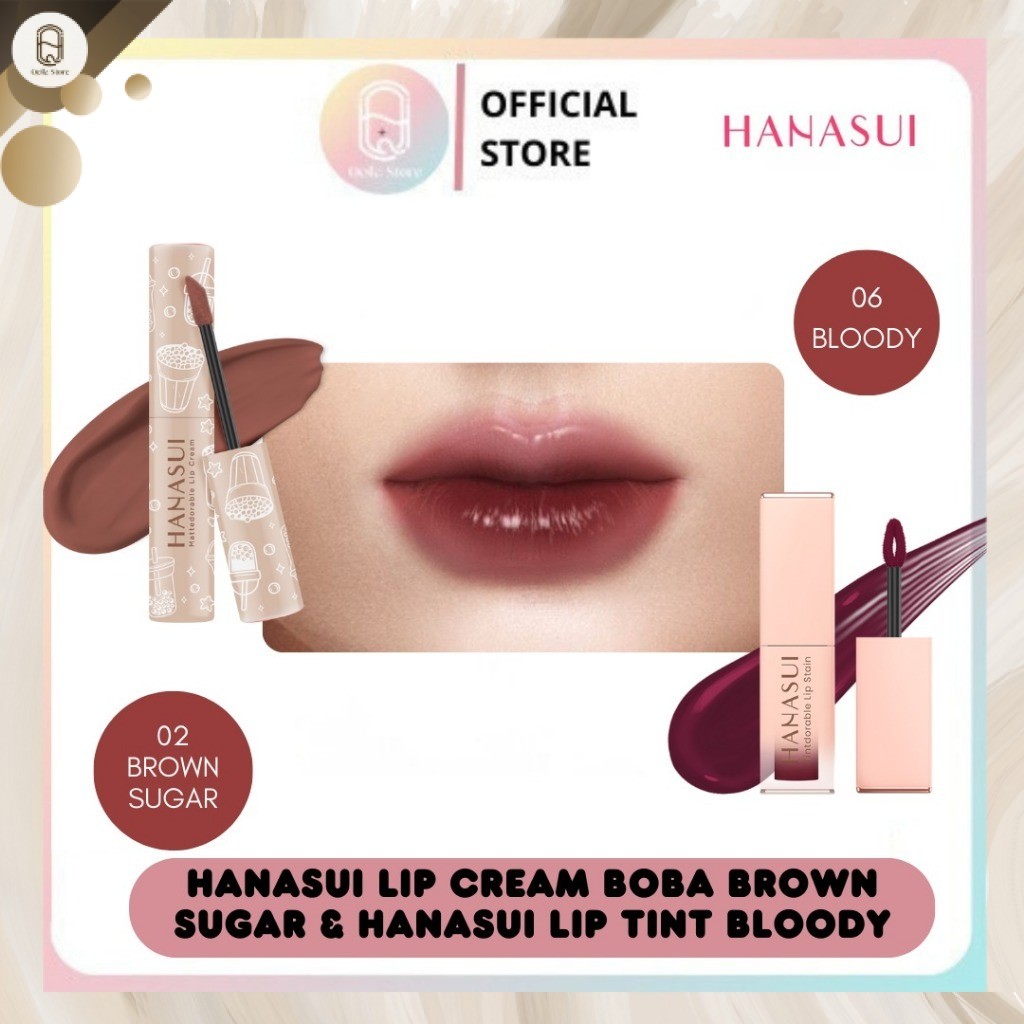 Qeila - PAKET OMBRE SPECIAL HANASUI | HANASUI LIP CREAM BOBA BROWN SUGAR & HANASUI LIP TINT BLOODY