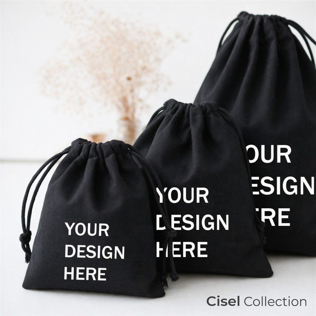 CISEL POUCH SERUT KANVAS CUSTOM WARNA HITAM Berbagai Ukuran dan Tebal | Kantong Souvenir Organizer P