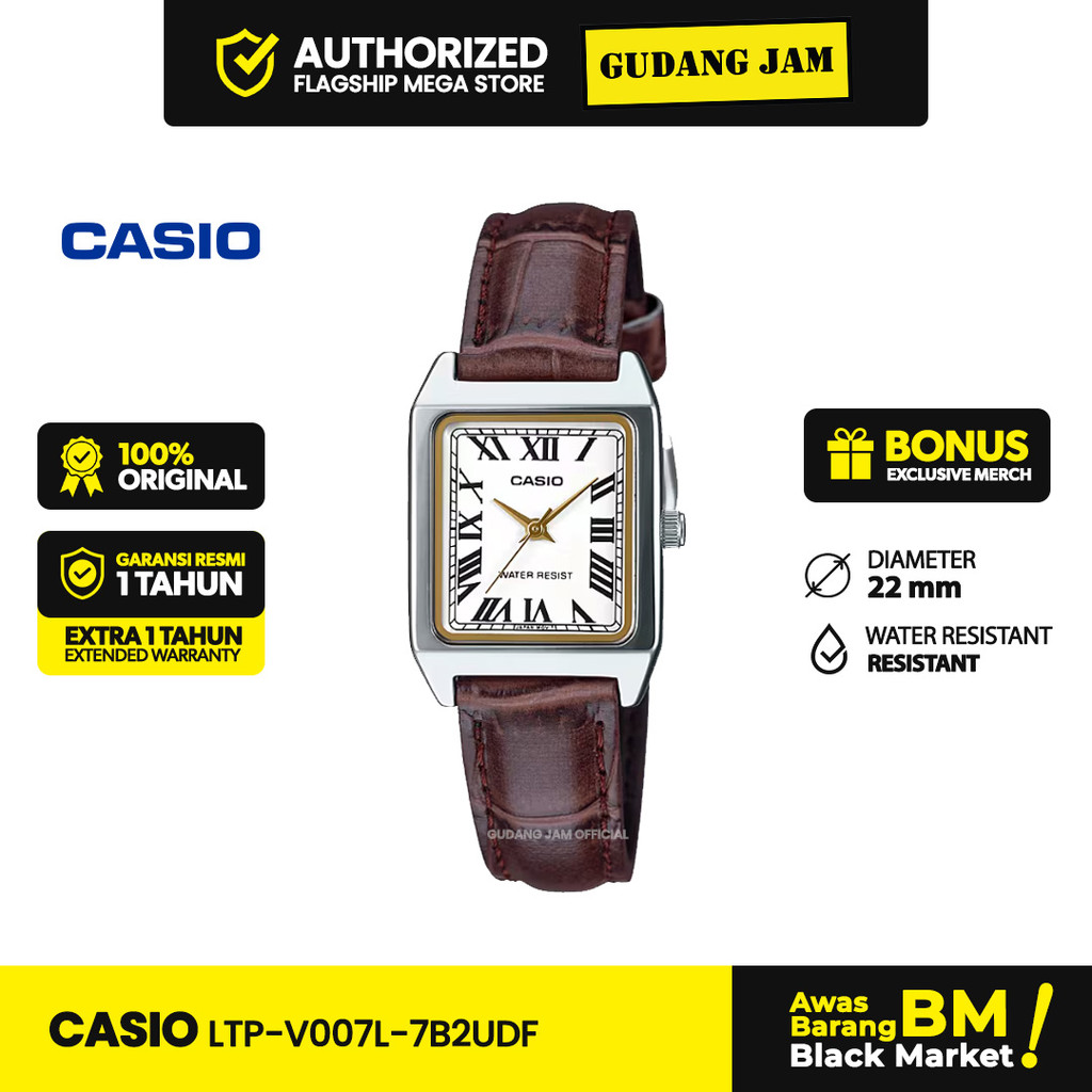 Jam Tangan Cewe Casio Tank LTP-V007L-7B2UDF Analog Leather Band