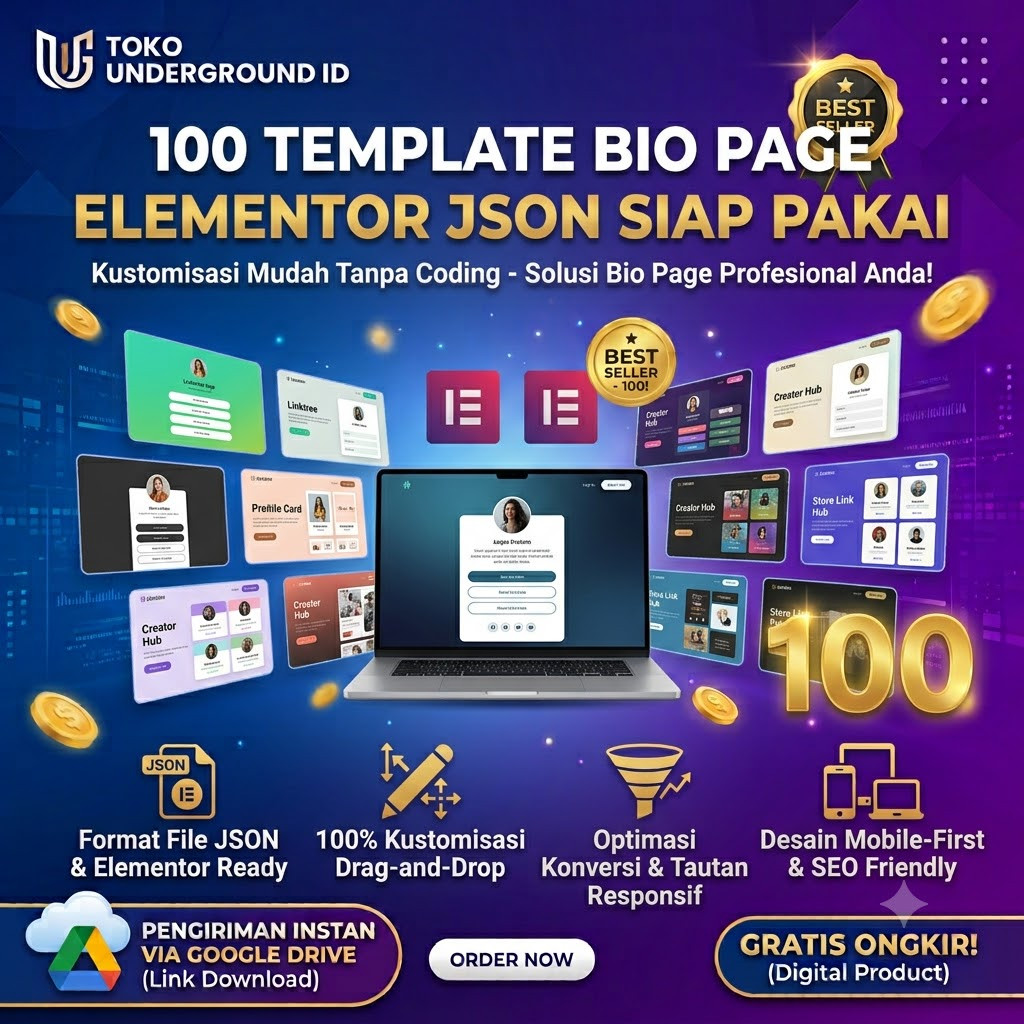 100 Template Bio Page Elementor JSON Siap Pakai