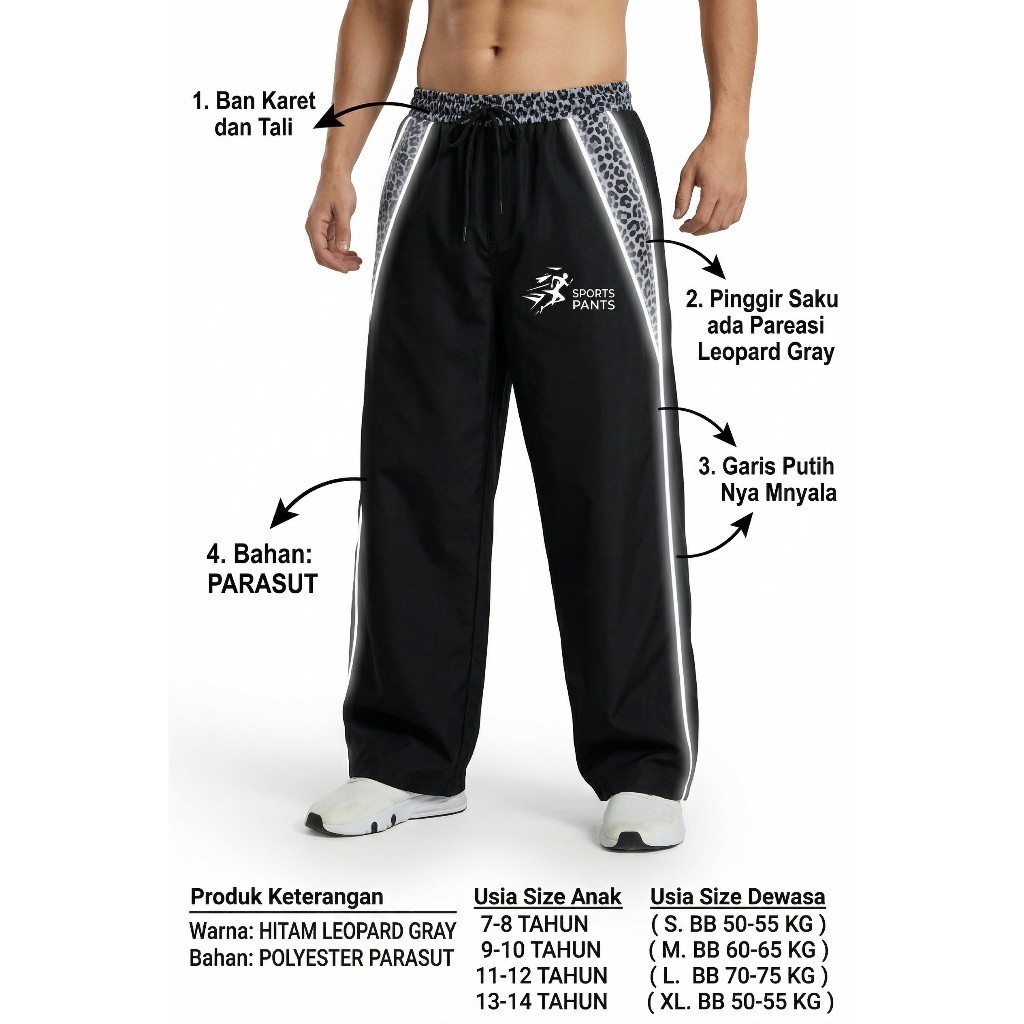 w 1-2 tahuns- KARGO ANAK Celana Jogger Y2K Pria Wanita Baggy Motif Leopard Macan List Reflective Ret