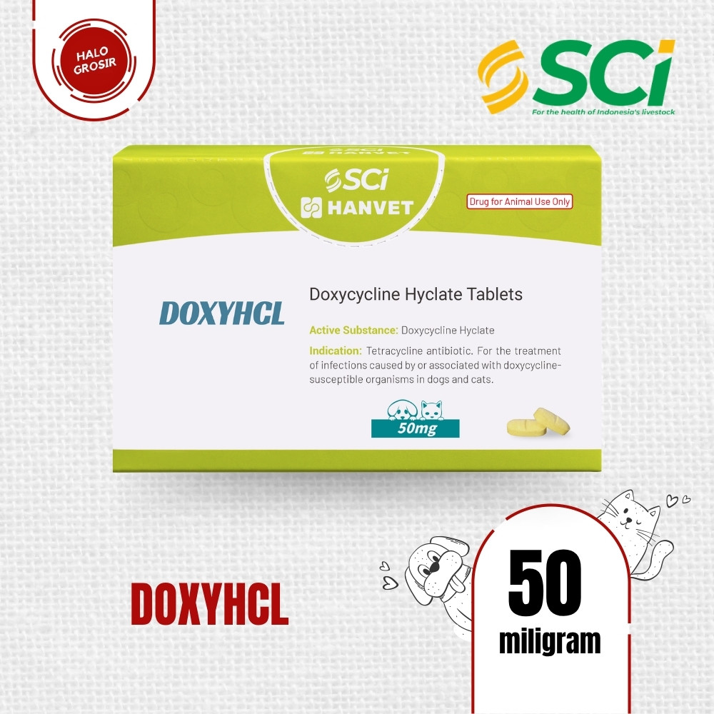DOXYHCL Hanvet SCI Antibiotik Doxycycline Hyclate Obat Anjing Kucing Tablet 50mg