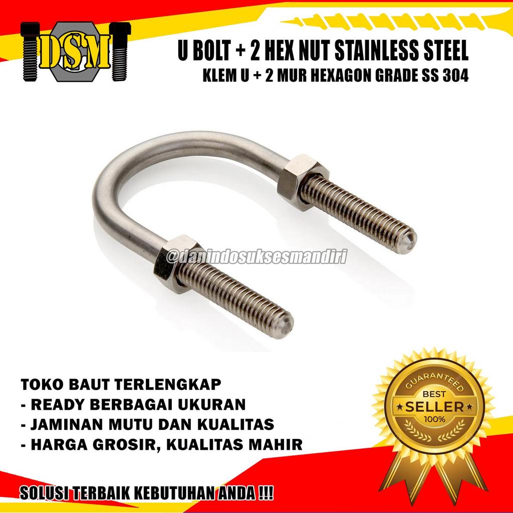 SS 304 / U Bolt Stainless 1/2x6" / Baut U Clamp M12 / Klem U 6 Inch SUS Steel