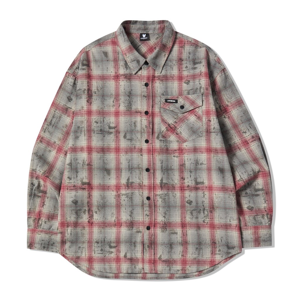 LIFEWORK - Vintage Checkered Long Sleeve Shirt - Man Red - Kemeja Tops Pria Merah