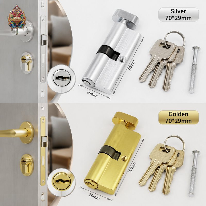 Silinder Kunci Pintu 70mm Euro Profile 29mm Pintu Aluminium UPVC Knob Putar 3 Kunci