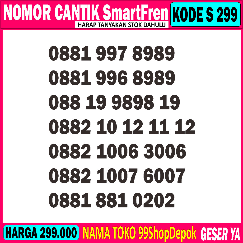 Nomor Cantik Smartfren 11 Angka 12 Digit Triple abab Nomer Smart 11 Digit 000 Seri  Tahun 888 999