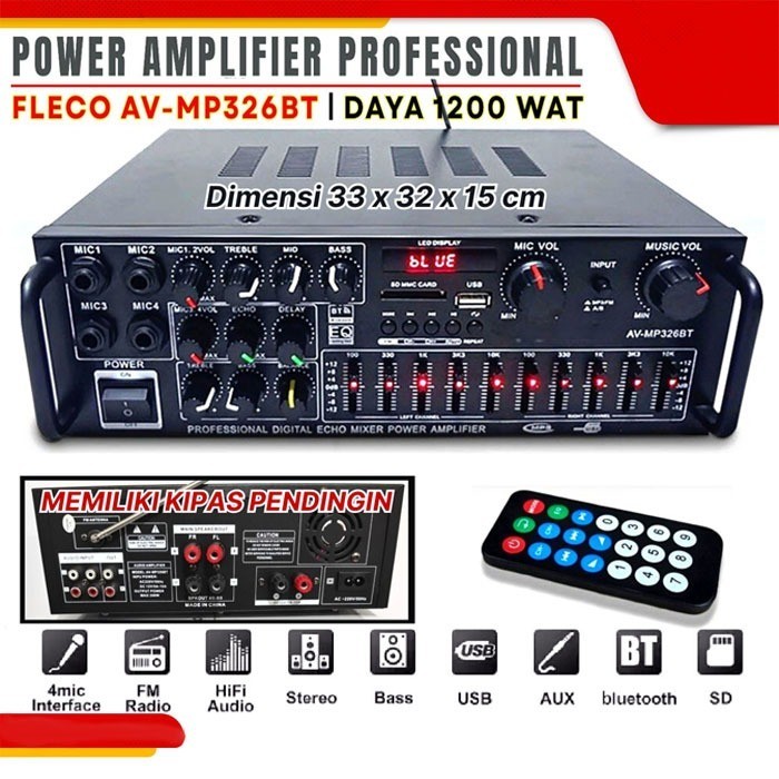 Fleco Amplifier Bluetooth AV MP326BT / Ampli MP 326 BT 1200 watt