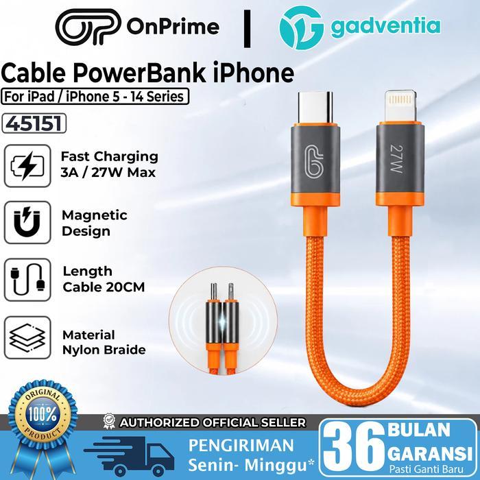 BEST QUALITY ONPRIME Kabel Pendek Powerbank Magnetic Type C to C & Type C to Lightning 20CM For iPho