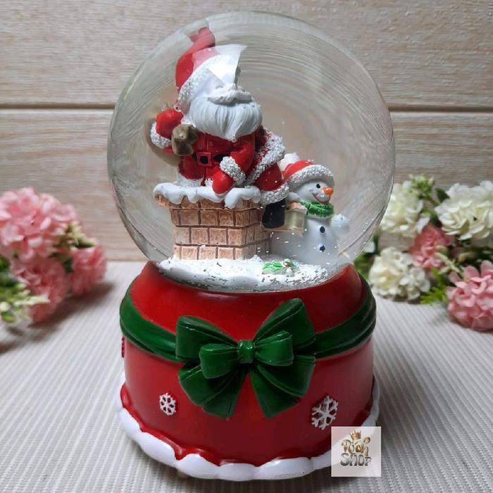 Snowball Kotak Musik Bola Kristal Kaca Salju Christmas Natal - L