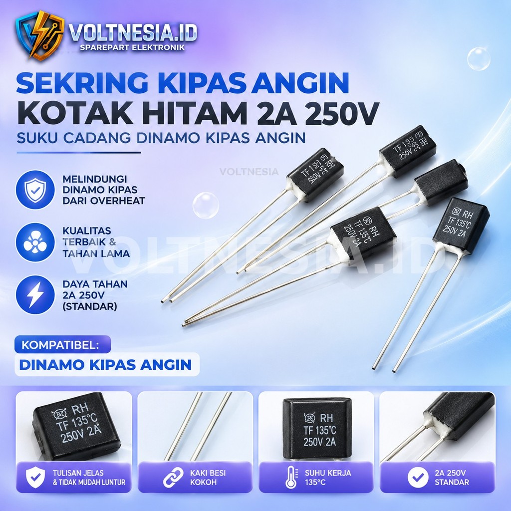 Sekring Kipas Angin Thermal Fuse Dinamo 2A 250V Thermo Fuse Kotak Hitam untuk Maspion Miyako Cosmos