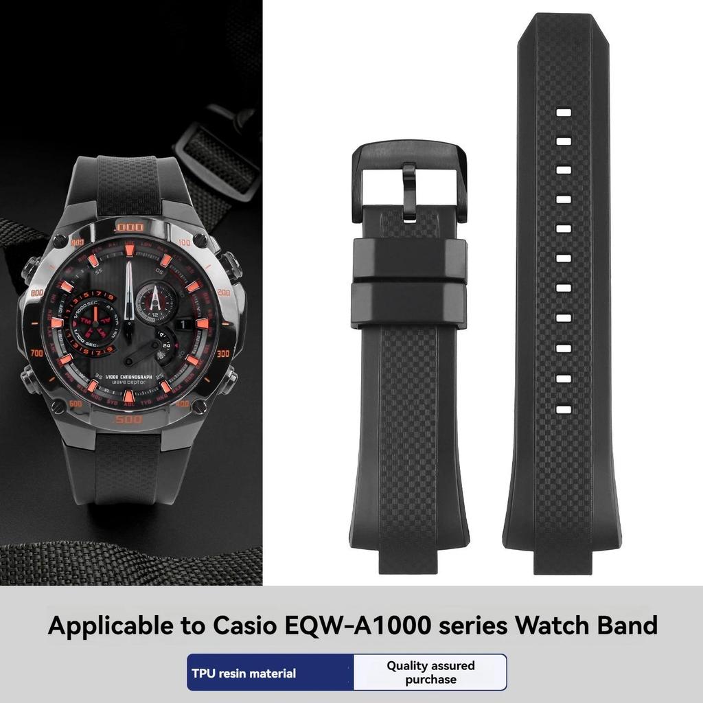 Replacement Resin Rubber Strap for Casio Edifice EQW-M1100 EQW-A1000 EQW-A1100, Waterproof Sports Wa
