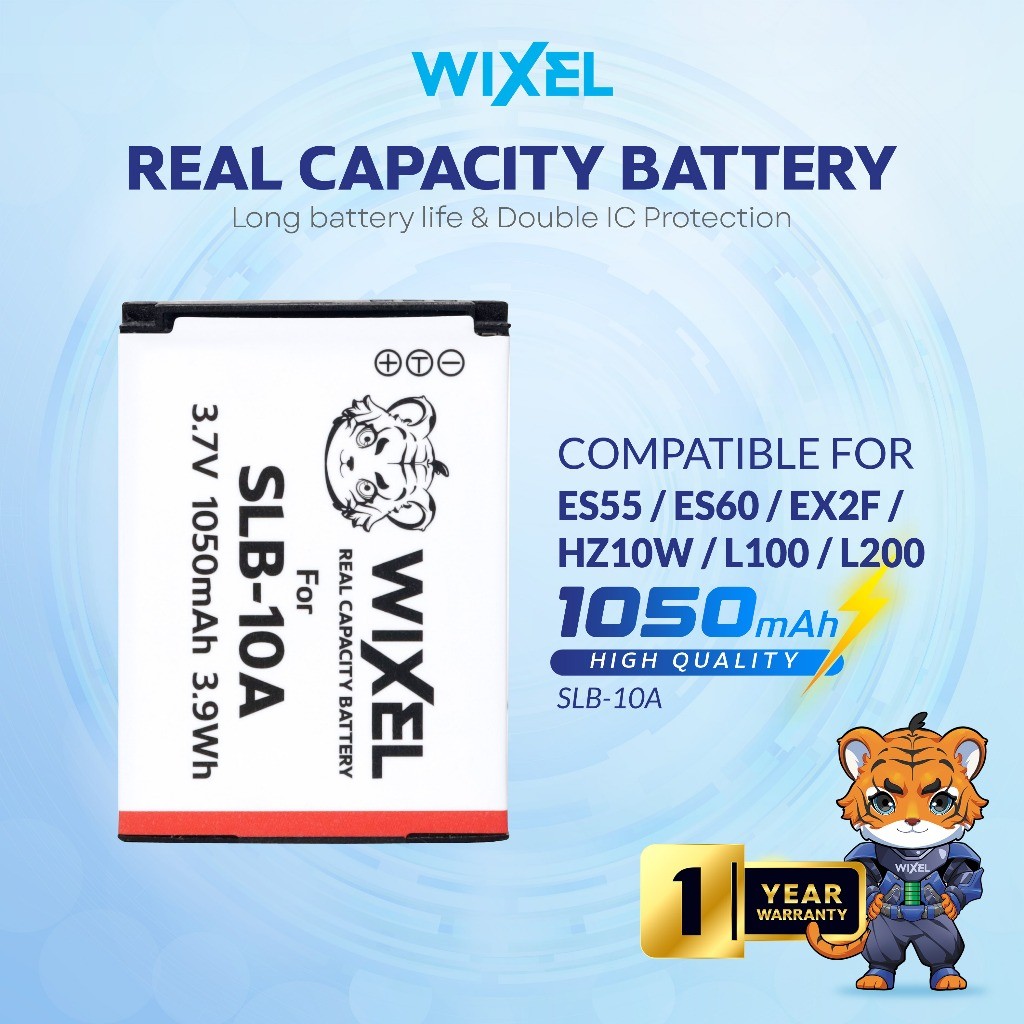 WIXEL Baterai Kamera SLB-10A for Samsung EX2F L100 L110 L120 L200 L313 ES50 ES55 INV9 PL50 PL51 PL55