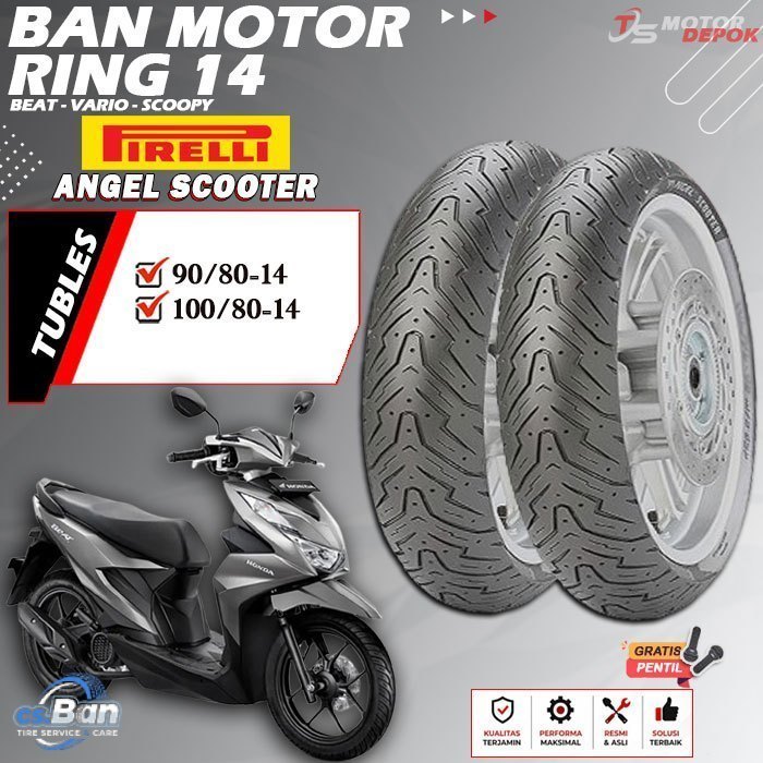 BAN MOTOR RING 14 TUBLES PIRELLI ANGEL SCOOTER BAN MOTOR TUBLESS PCX 150 VARIO 160 RING 14 TUBELESS