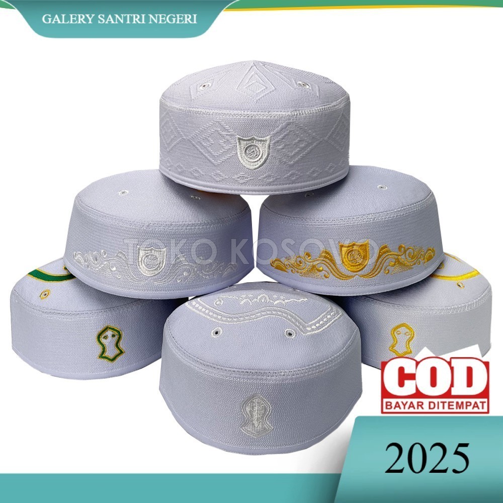 Peci MALAYSIA MOTIF Terompah, Palestina, Kembang, Wajik, Kopiah Haji Pria Malaisia Putih Hitam Dewas