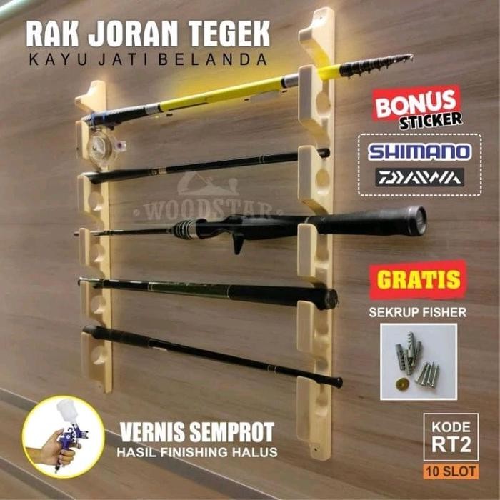 Rak Joran Tegak Kayu / Rak Joran Pancing Dinding Tegak / Rak Joran Kayu