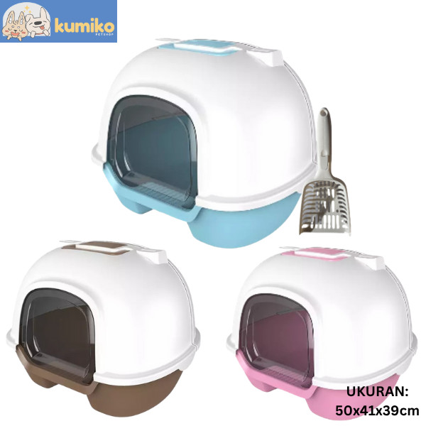 LITTER BOX DENGAN TUTUP DAN SEKOP - LITTER BOX KUCING - KOTAK PASIR KUCING