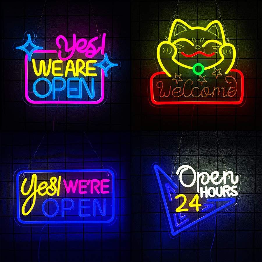 Yes We Are Open Led Neon Sign, 3D Carved Business Icon, Powered By -, Used For Club, Shop, Coffee Sh