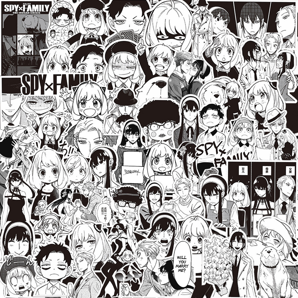 

10/30/70pcs Black White Anime SPY×FAMILY Cartoon Stickers Cute Anya Forger Graffiti Sticker DIY Phone Skateboard Luggage Decals