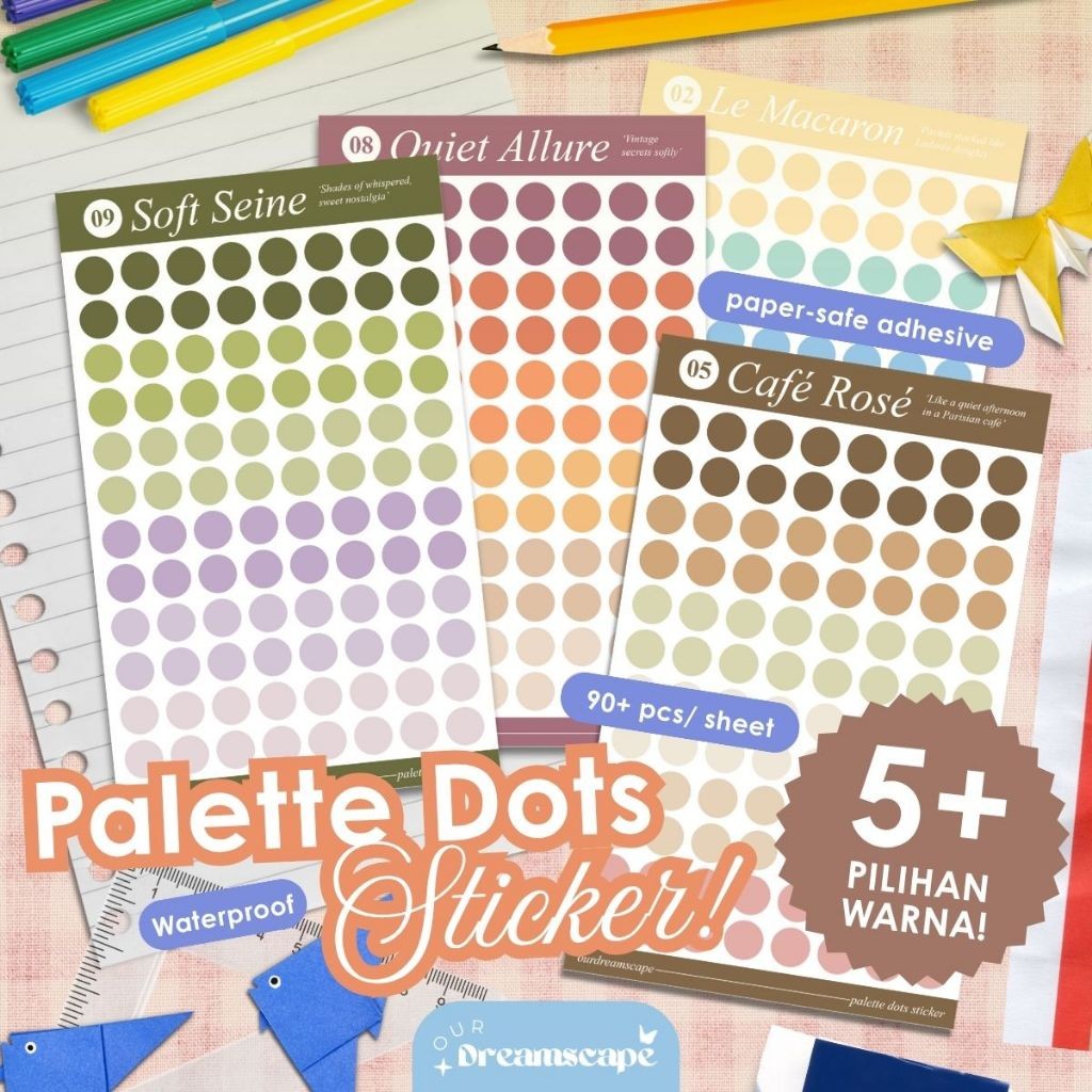 Stiker Dot Deco Aesthetic Korea 90 pcs+ 10 Varian Warna Untuk Diary Sticker Bulat Dekorasi Jurnal Sc