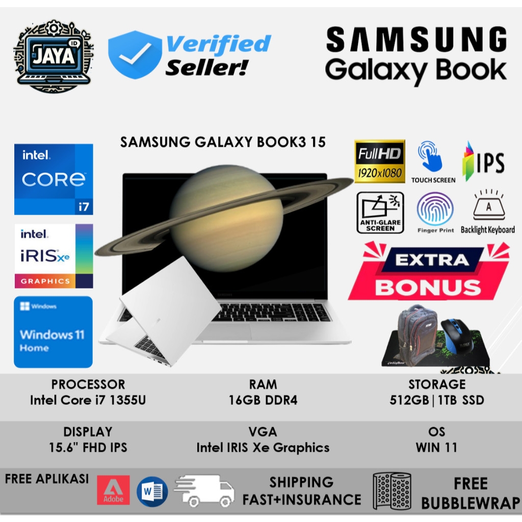 Laptop SAMSUNG GALAXY BOOK3 15 Intel Core I7 1355U Ram 16GB DDR4 512GB SSD Windows 11