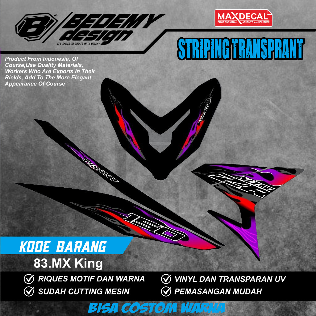 Striping Sticker MX King Motif Api / Striping Transparan YZ150 Mx King Api Design Terbaru / Bisa Cus