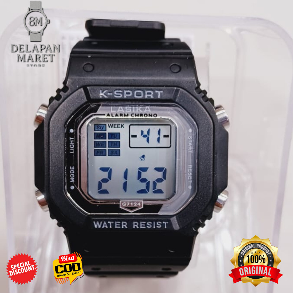 DELMART Jam Tangan Pria Wanita Digital LASIKA K-Sport DM37124 Original Kotak Tahan Air Stopwatch LED
