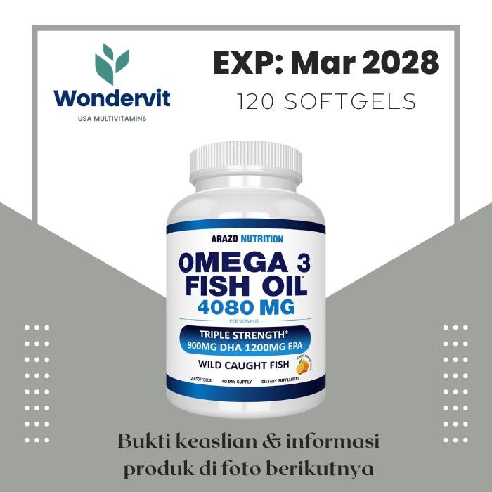 [  STECUU ] Arazo Nutrition Omega 3 Fish Oil 4,080Mg High EPA 1200Mg DHA 900Mg