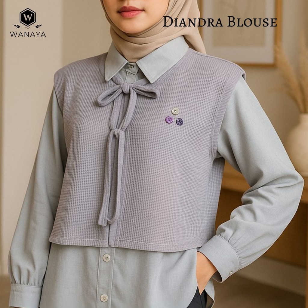 Atasan Wanita Diandra Terbaru Set Blouse Crinkle dan Rompi Knit Premium Korea Style