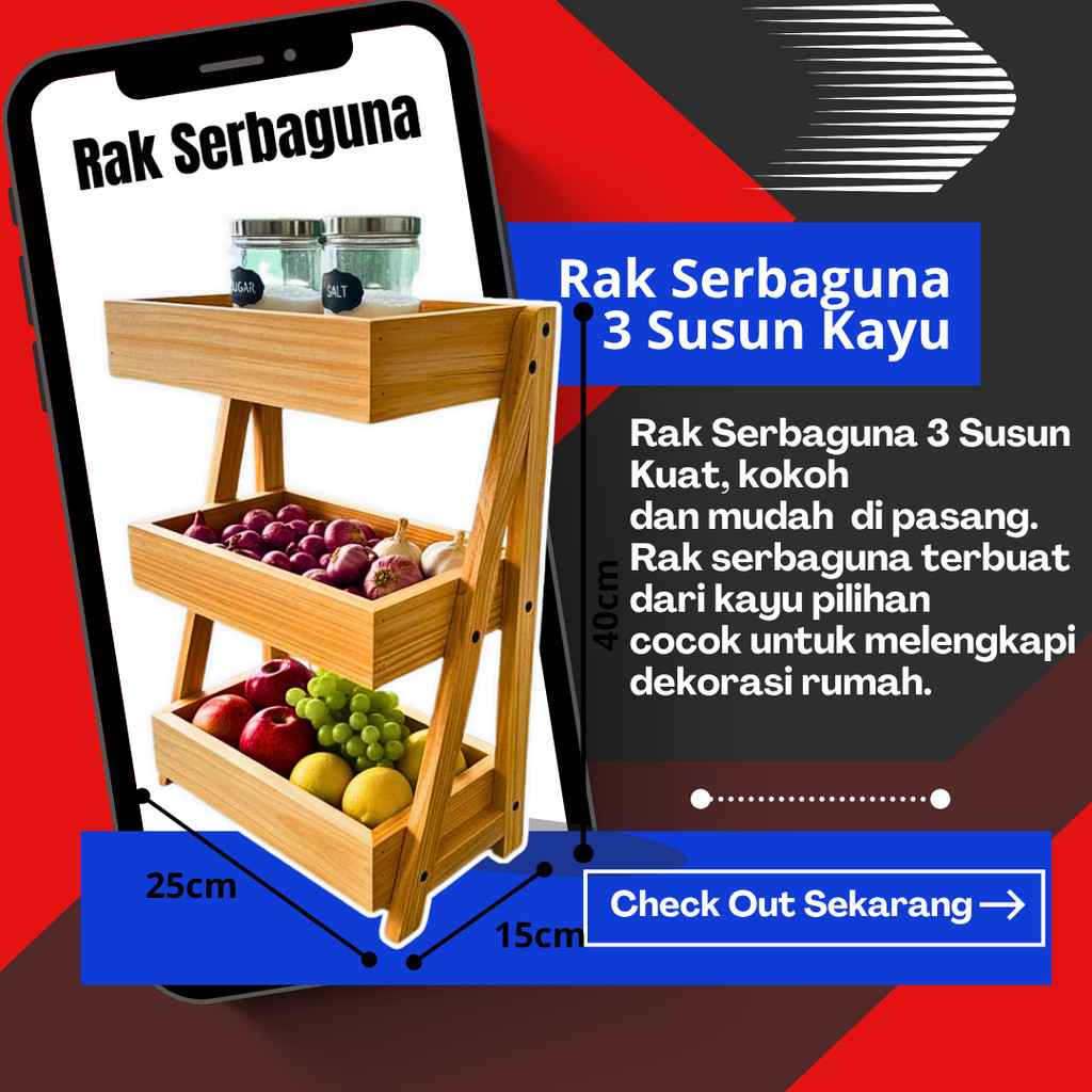 Rak bumbu dapur | rak serbaguna | rak portable | rak susun | rak susun 3 | rak kayu | rak estetik | 