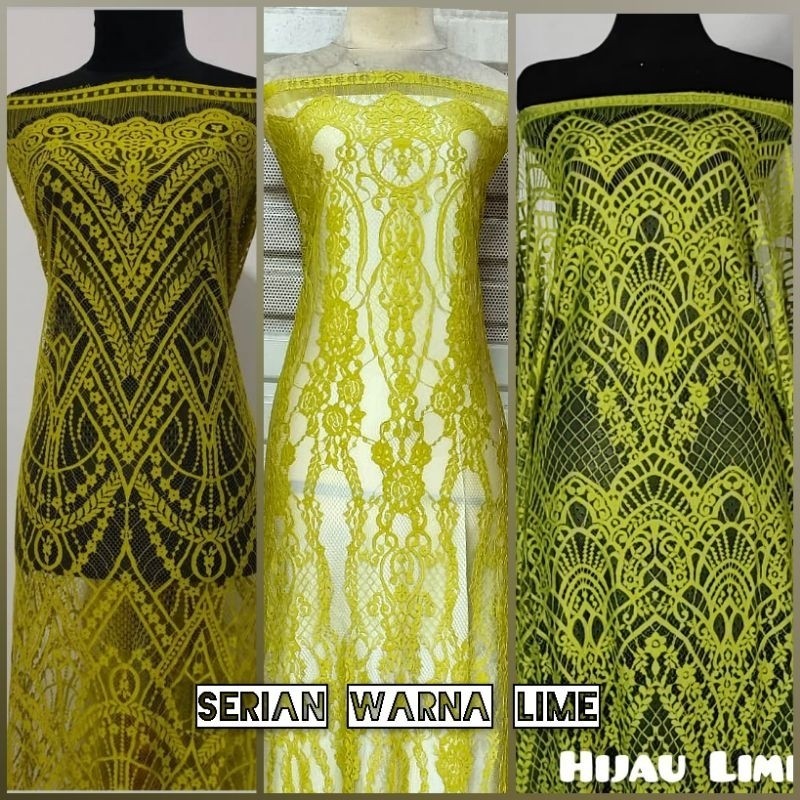 kain brokat semi francis metalik warna hijau lemon bakal kain kebaya semi prancis olive