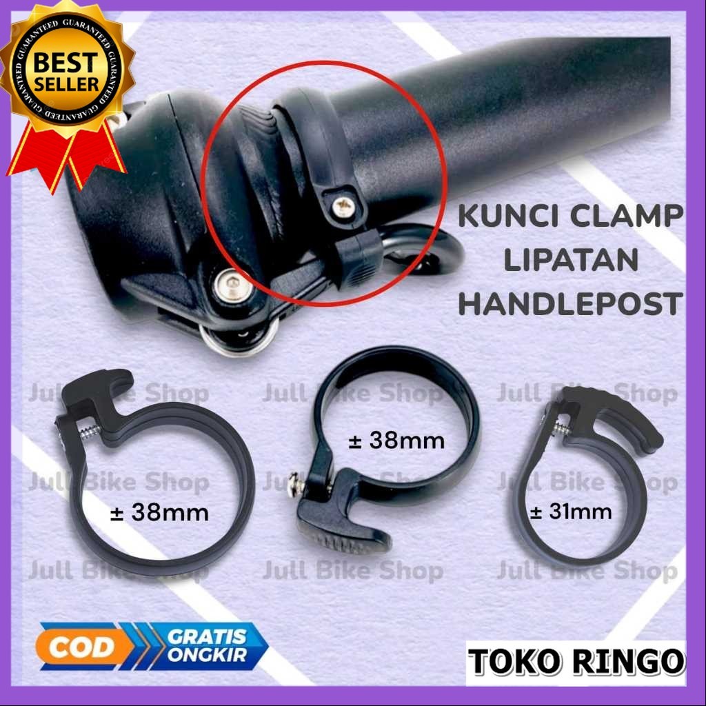 Pengunci clamp handlepost lipatan sepeda lipat handle post klem hitam plastik cincin kunci stang sti
