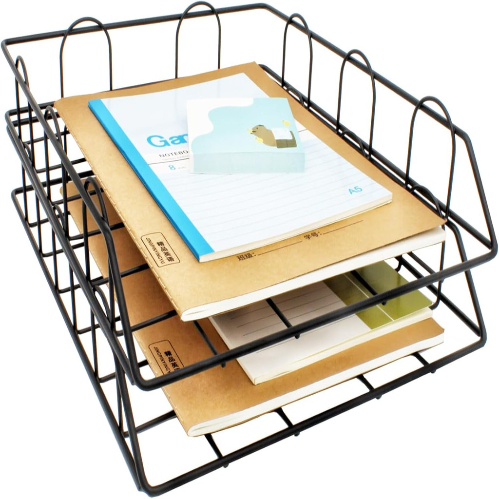 2 Pack Desk Organizer Stackable Letter Tray Paper Organizer, Metal Desk Organizer Tray for Letter/A4