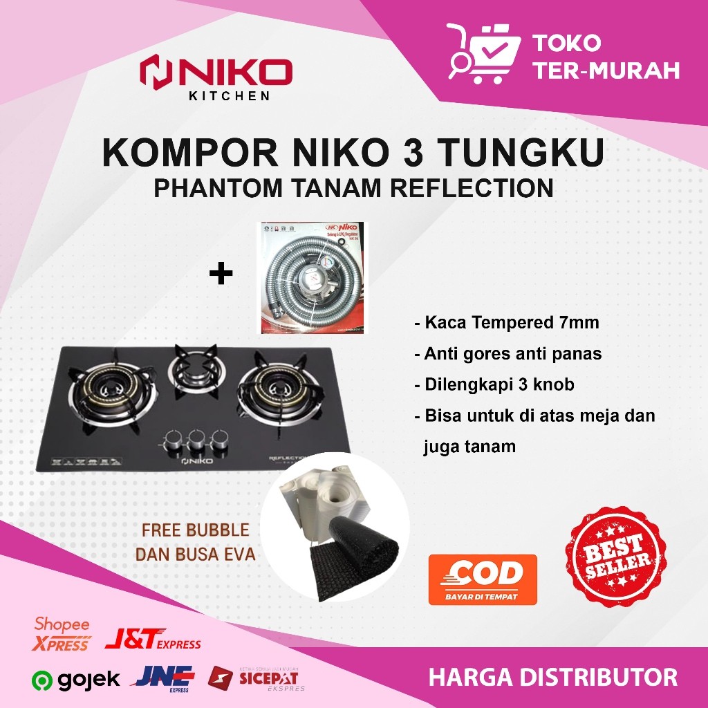 KOMPOR NIKO 3TUNGKU  PHANTOM TANAM REFLECTION KOMPOR GAS KACA TANAM 3 TUNGKU KOMPOR KACA ELEKTRIK 3 