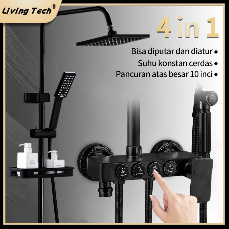 LIVING Shower Dengan Tombol Emas Hitam/Set Shower Lengkap Kamar Mandi Rumah /Shower Persegi Kecil Hi