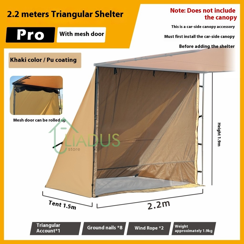 Outdoor Car Side Awning Expandable Triangular Shelter Sun Shade Canopy Vehicle Awning Camping Portab